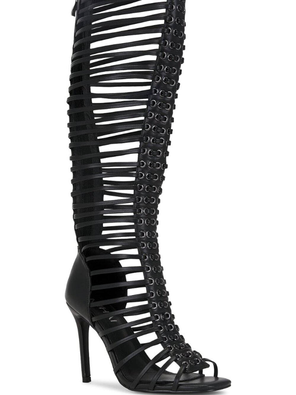 NIIHAI Lock Up Heel in Black knee high heel leather boots